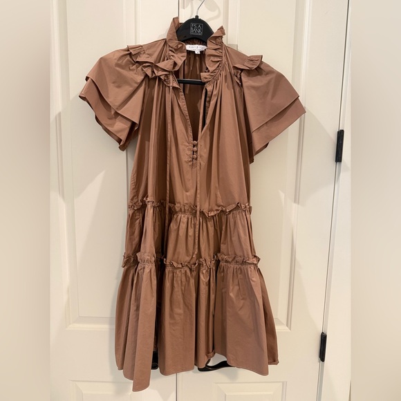 HUNTER BELL Dresses & Skirts - Hunter Bell New York Merritt Ruffle Tiered Cotton Dress Camel Brown